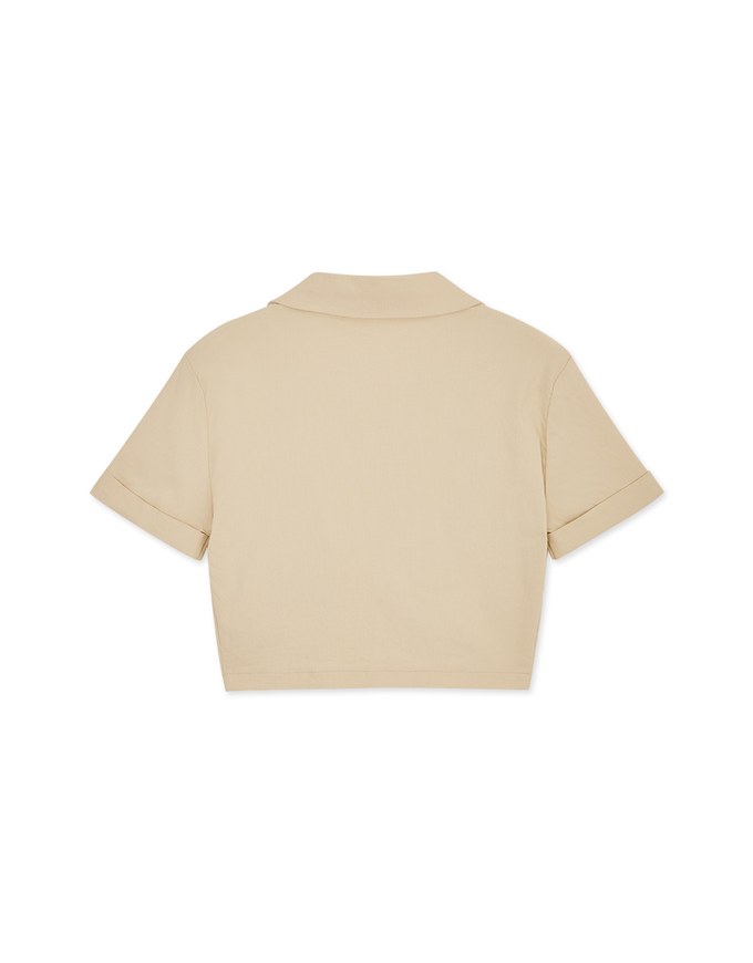 Front Twist Open Collar Crop Top
