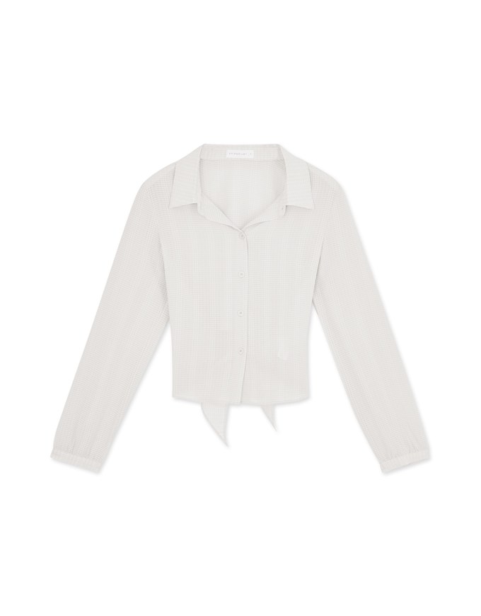 Back Hollow Tie Ribbon Sheer Blouse Shirt