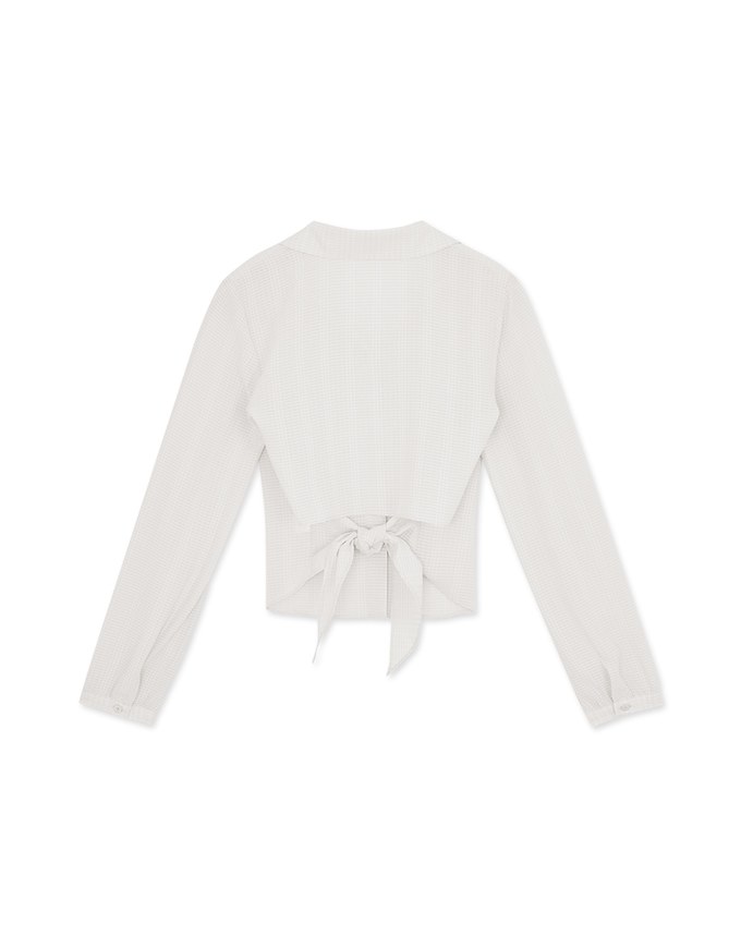 Back Hollow Tie Ribbon Sheer Blouse Shirt