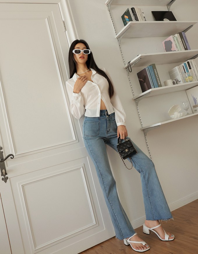 Back Hollow Tie Ribbon Sheer Blouse Shirt