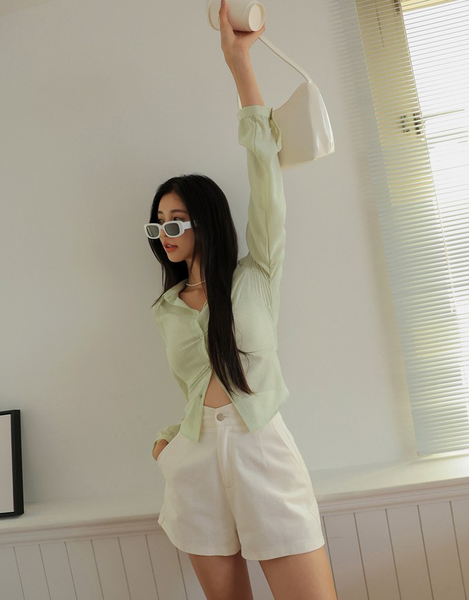 Back Hollow Tie Ribbon Sheer Blouse Shirt