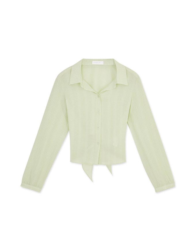 Back Hollow Tie Ribbon Sheer Blouse Shirt