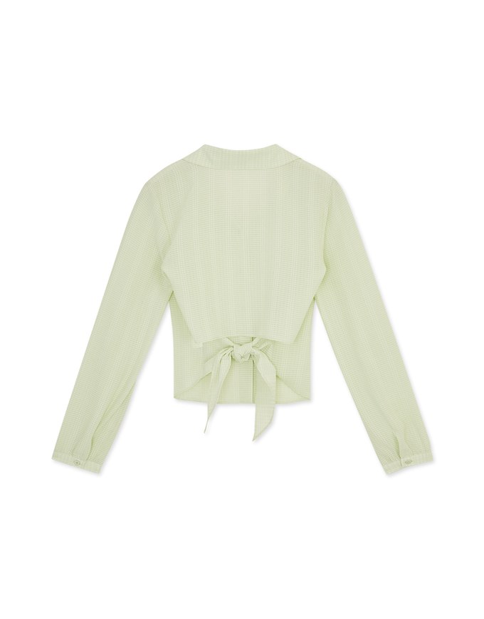 Back Hollow Tie Ribbon Sheer Blouse Shirt