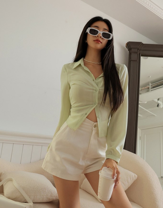 Back Hollow Tie Ribbon Sheer Blouse Shirt