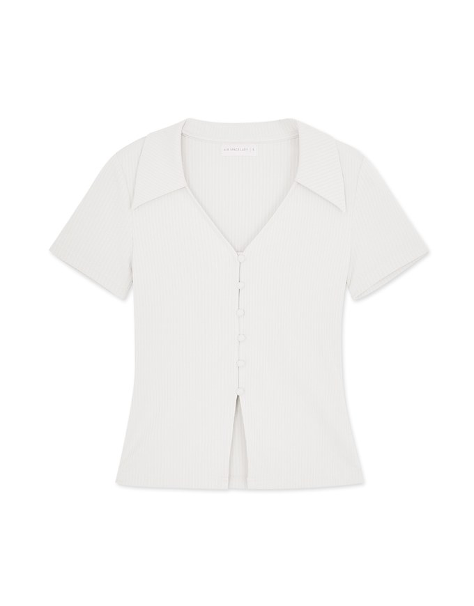 Lapel Collar Buttoned Slit Knit Top