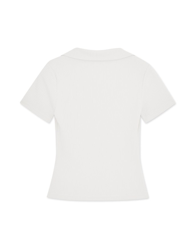 Lapel Collar Buttoned Slit Knit Top