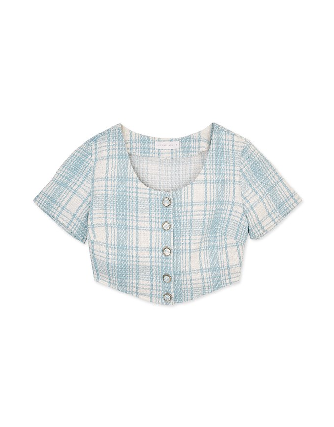 Classic Tweed Checkered Buttoned Top