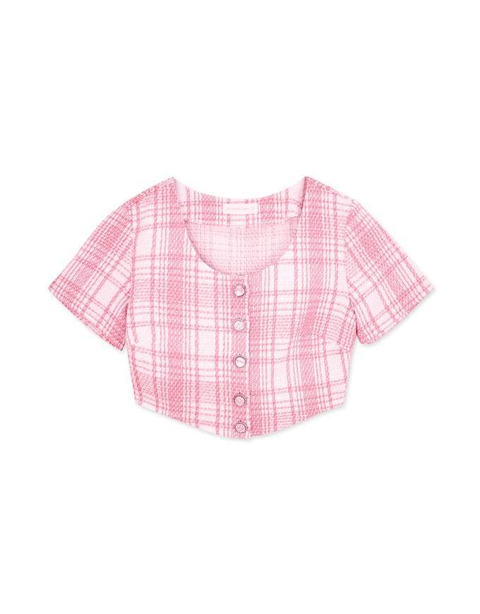 Classic Tweed Checkered Buttoned Top