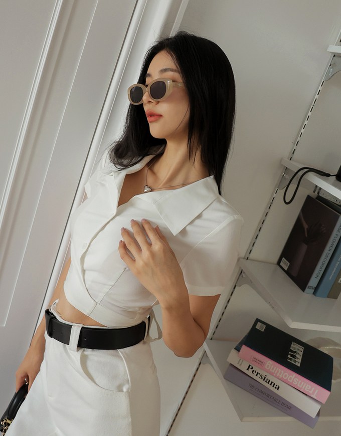Slant Buckle Lace-Up Top