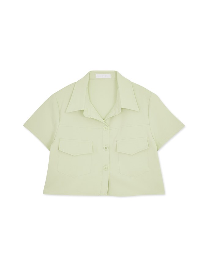 Lapel Round Button Crop Top