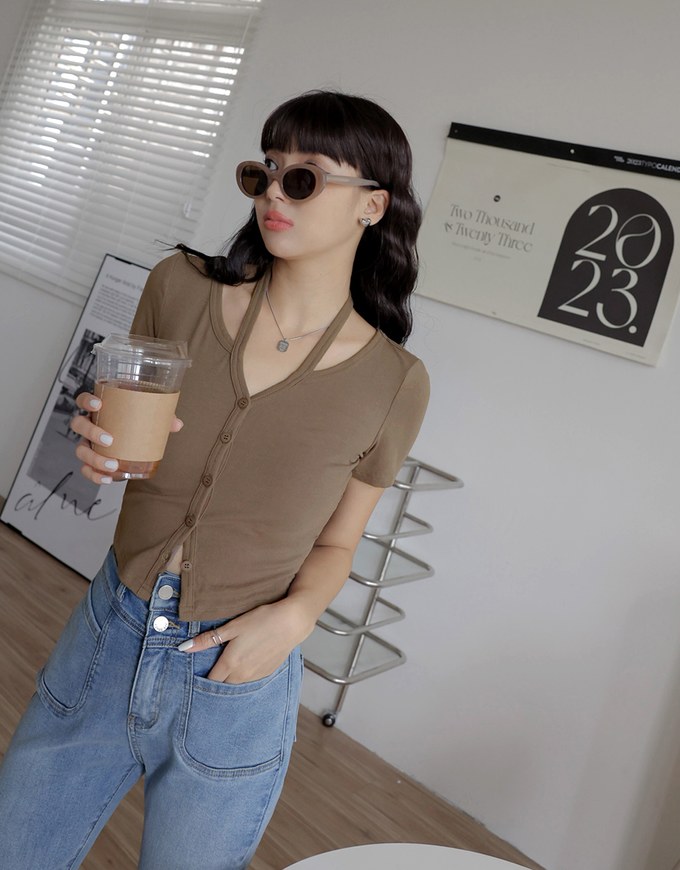 Halter Neck Short Sleeve Top