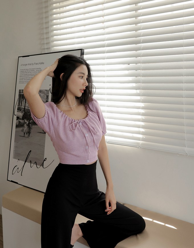 Elegant Tie Ribbon Short Sleeve Top