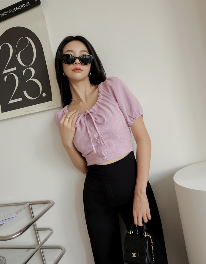 Elegant Tie Ribbon Short Sleeve Top