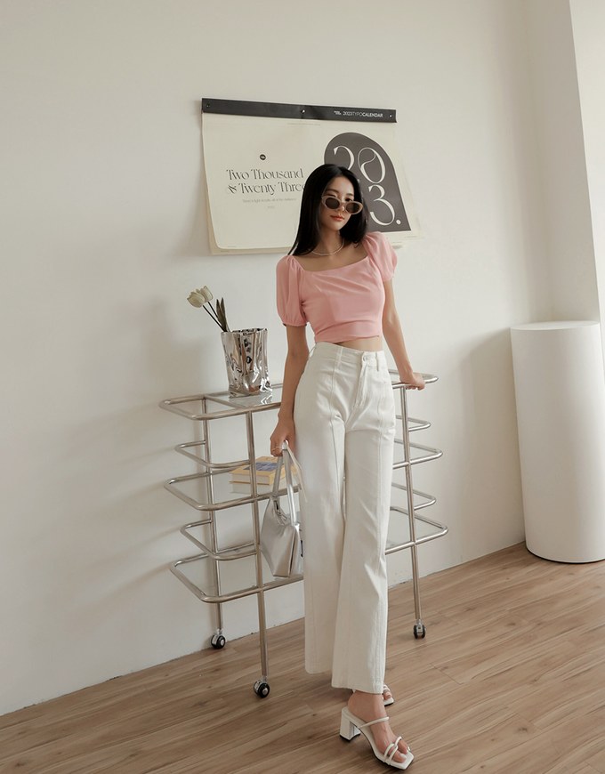 Chiffon Puffed Sleeve Top