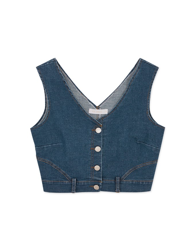 Edgy Buttoned Denim Jeans Twill Vest