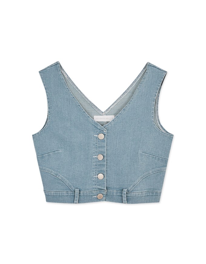 Edgy Buttoned Denim Jeans Twill Vest