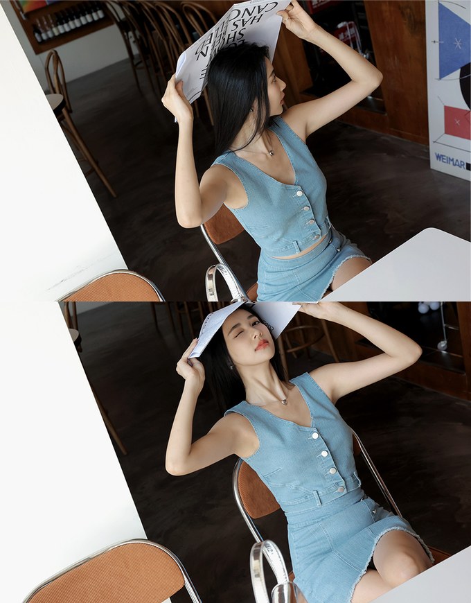 Edgy Buttoned Denim Jeans Twill Vest
