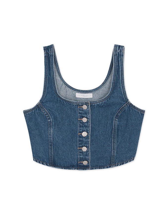 Square Neck Button Denim Jeans Tank Top