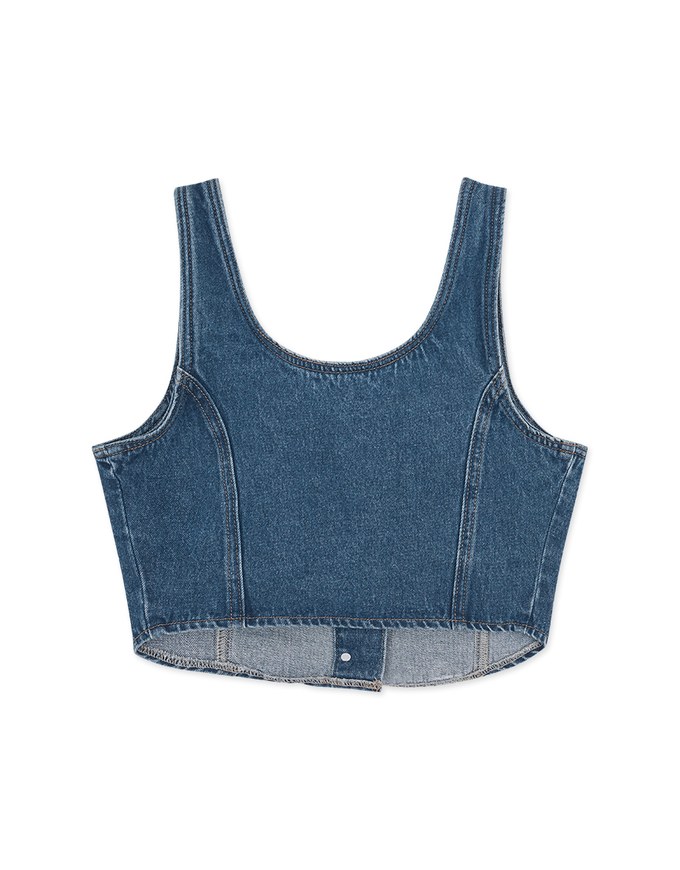 Square Neck Button Denim Jeans Tank Top