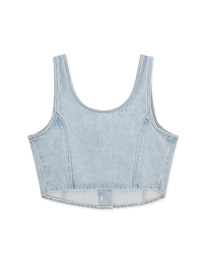Square Neck Button Denim Jeans Tank Top