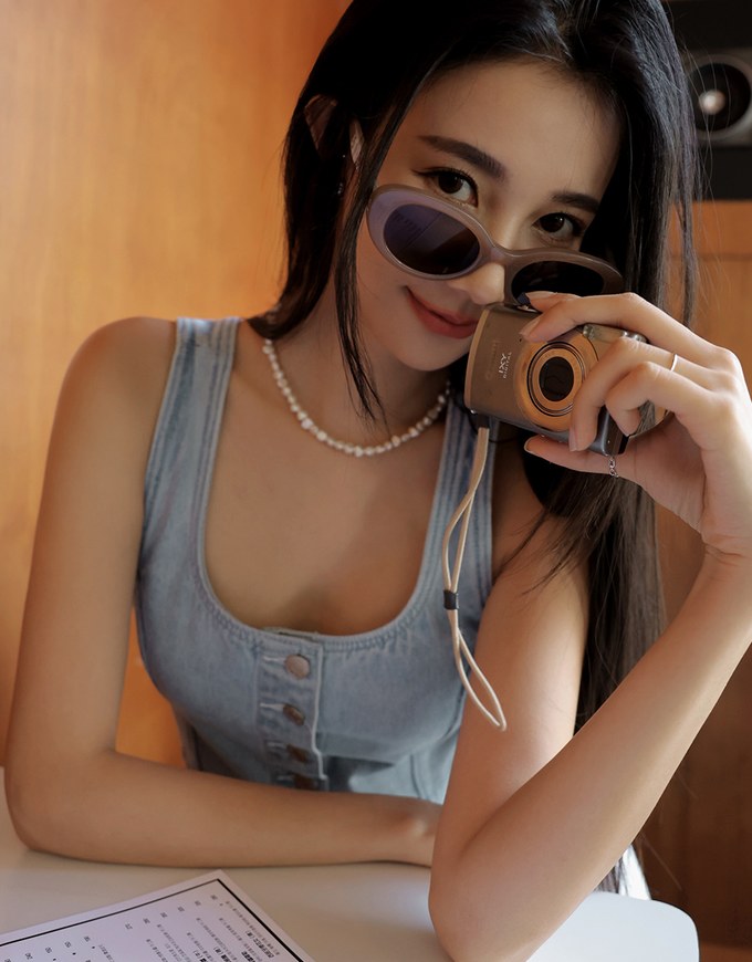 Square Neck Button Denim Jeans Tank Top