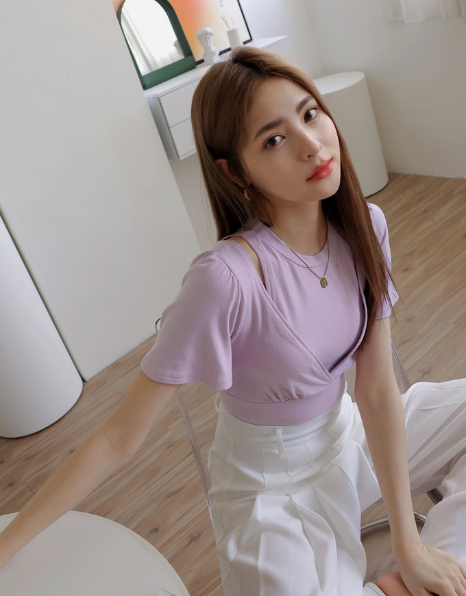 Fake Two Piece Hollow Short SleeveTop