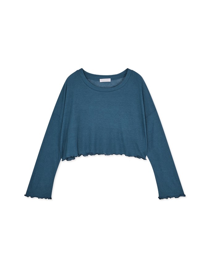 Lettuce Hem Sheer Long Sleeve Top