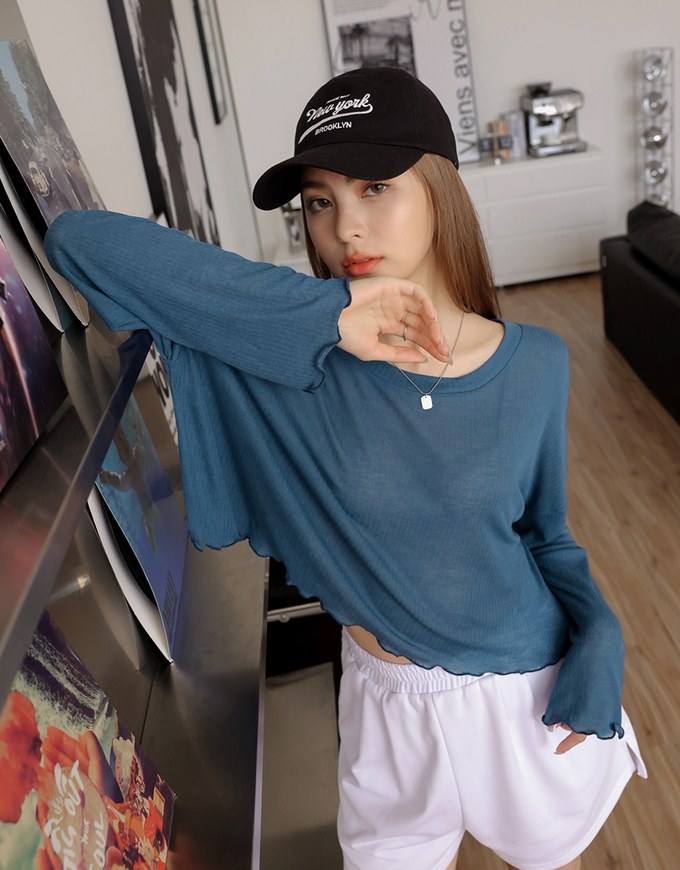 Lettuce Hem Sheer Long Sleeve Top