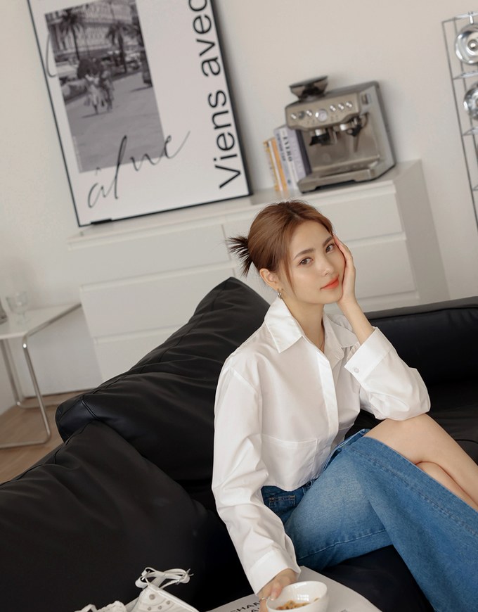 Simple Crop Long Sleeve Blouse Shirt
