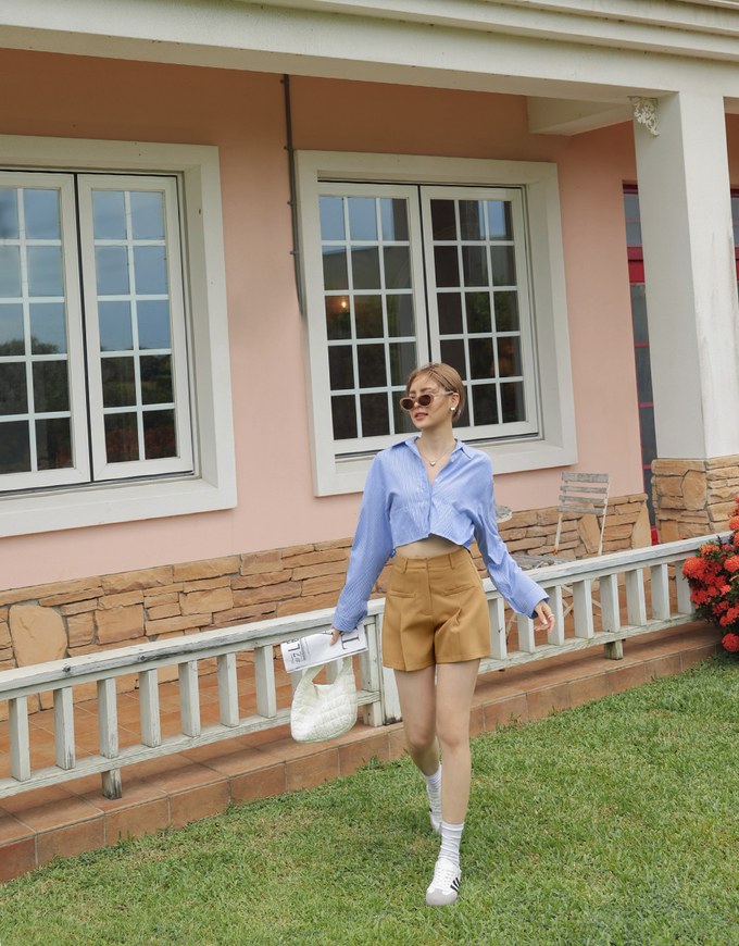 Simple Crop Long Sleeve Blouse Shirt