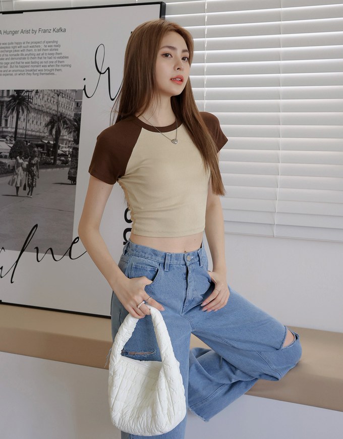 Contrast Color Fitted Short Sleeve Top
