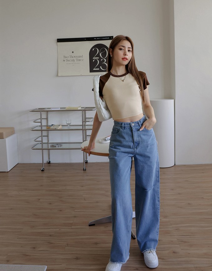 Contrast Color Fitted Short Sleeve Top