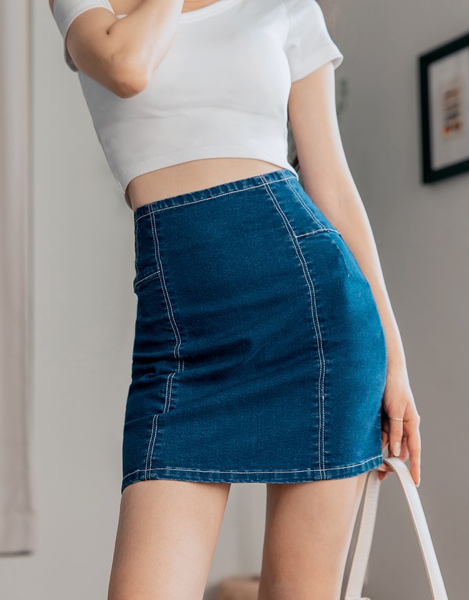 【Den!m LITE】Perfect Waistline Denim SKIRT Airy Lightweigth Fabric Extra High Waisted Slim Fit Jeans Skirt DNA