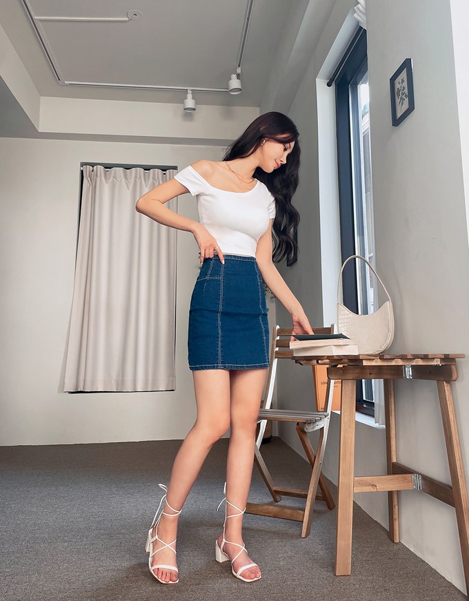 【Den!m LITE】Perfect Waistline Denim SKIRT Airy Lightweigth Fabric Extra High Waisted Slim Fit Jeans Skirt DNA