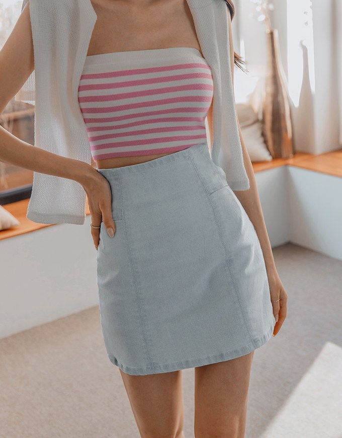 【Den!m LITE】Perfect Waistline Denim SKIRT Airy Lightweigth Fabric Extra High Waisted Slim Fit Jeans Skirt DNA