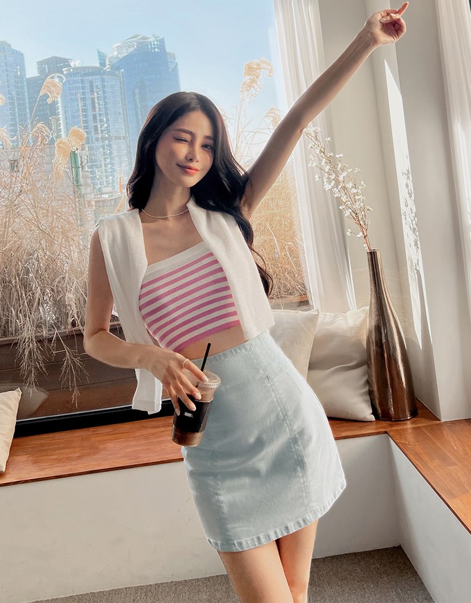 【Den!m LITE】Perfect Waistline Denim SKIRT Airy Lightweigth Fabric Extra High Waisted Slim Fit Jeans Skirt DNA
