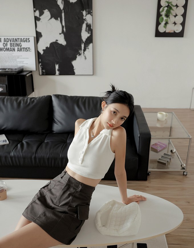 A Line High Waisted Cargo Style Skirt