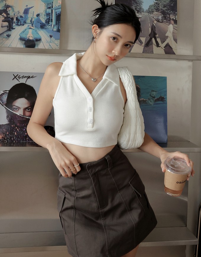 A Line High Waisted Cargo Style Skirt