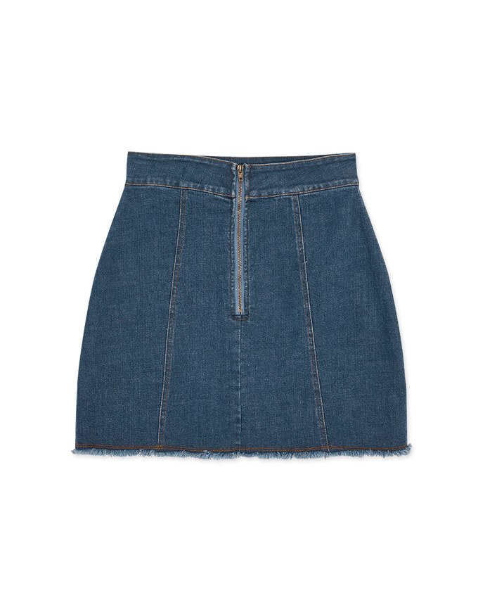 Detailed Distressed Hem Denim Jeans Skirt