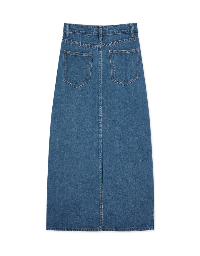 Concealed Placket Slit Denim Jeans Maxi Skirt
