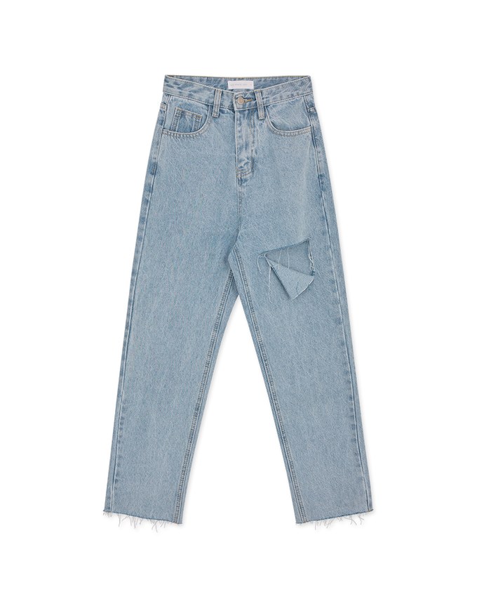 Stylish Cut Straight Leg Denim Jeans Pants