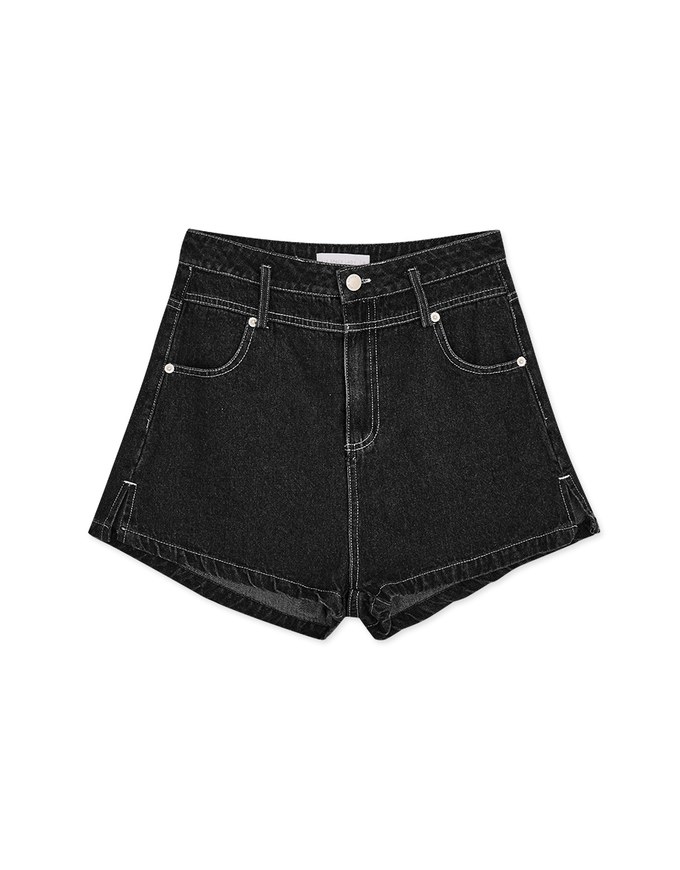 High Waisted Slit Denim Jeans Shorts