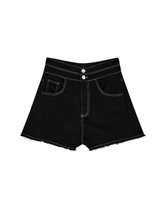 Stitched Distressed Hem Denim Jeans Shorts