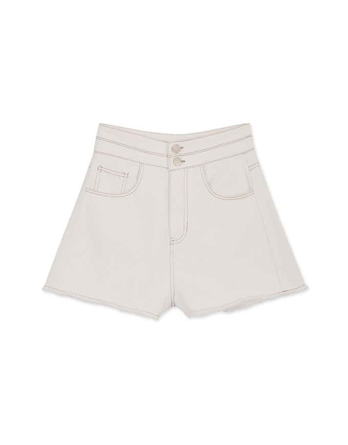 Stitched Distressed Hem Denim Jeans Shorts