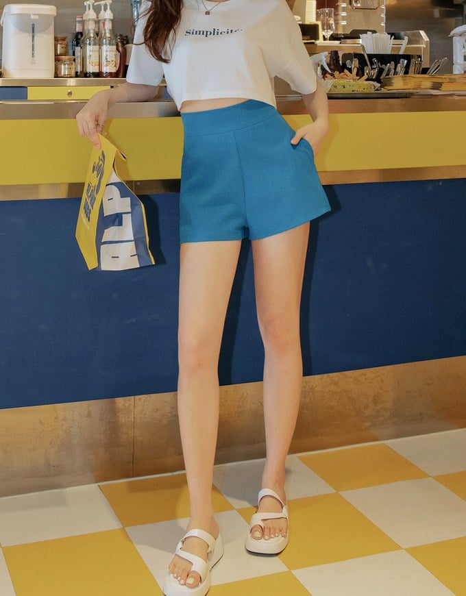 Plain Color High Waisted Shorts
