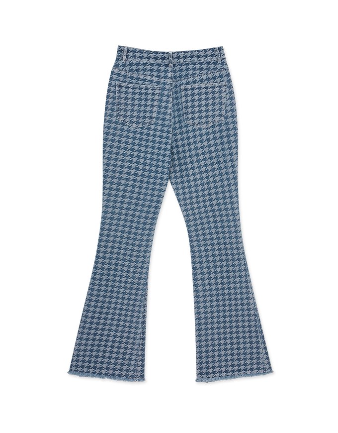 Houndstooth Distressed Hem Denim Jeans Pants