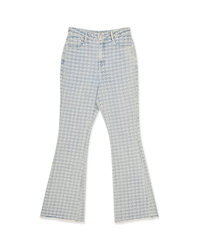 Houndstooth Distressed Hem Denim Jeans Pants