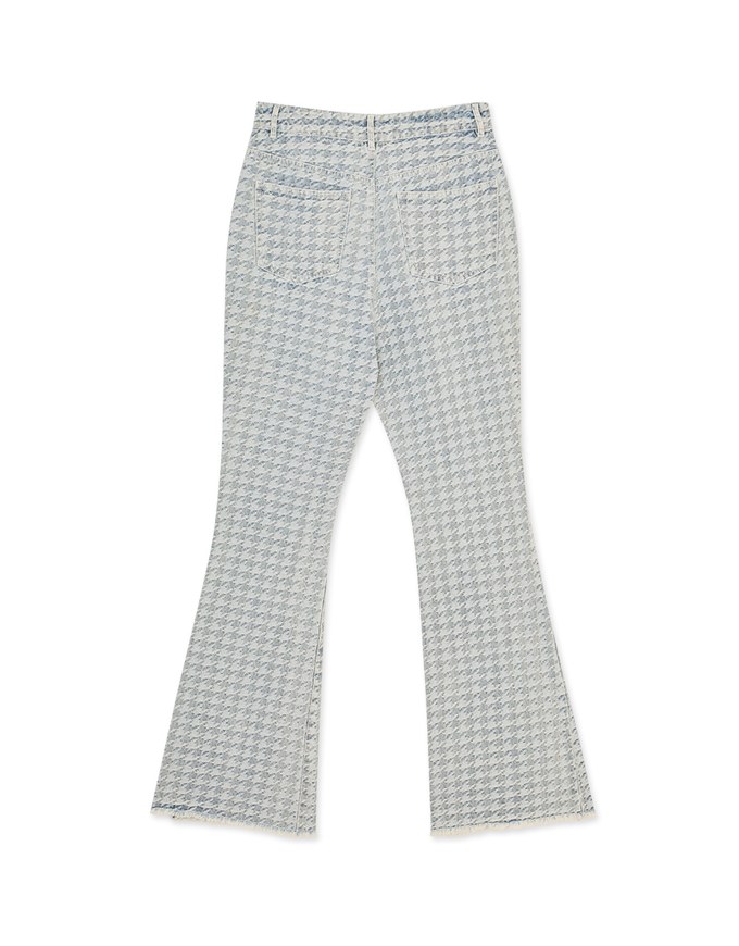 Houndstooth Distressed Hem Denim Jeans Pants
