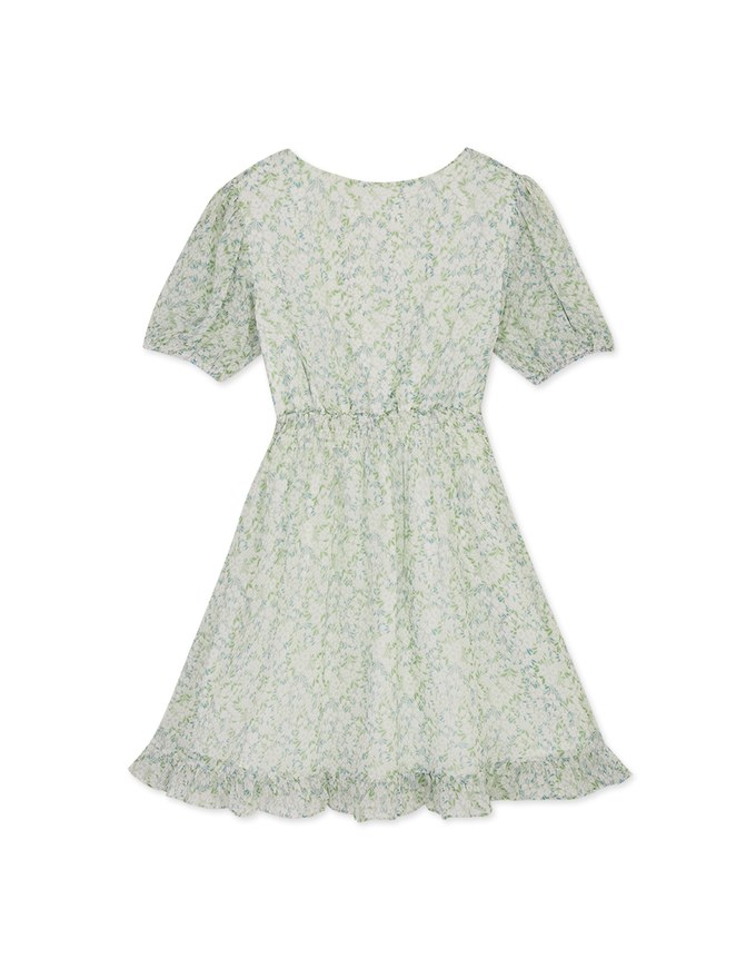 Floral Puff Sleeve Fishtail Mini Dress