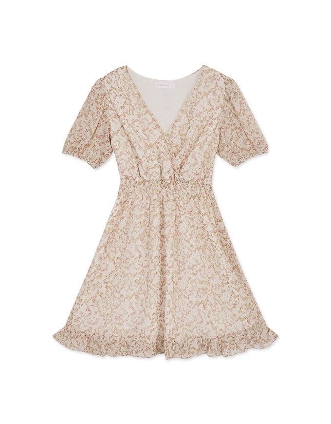 Floral Puff Sleeve Fishtail Mini Dress